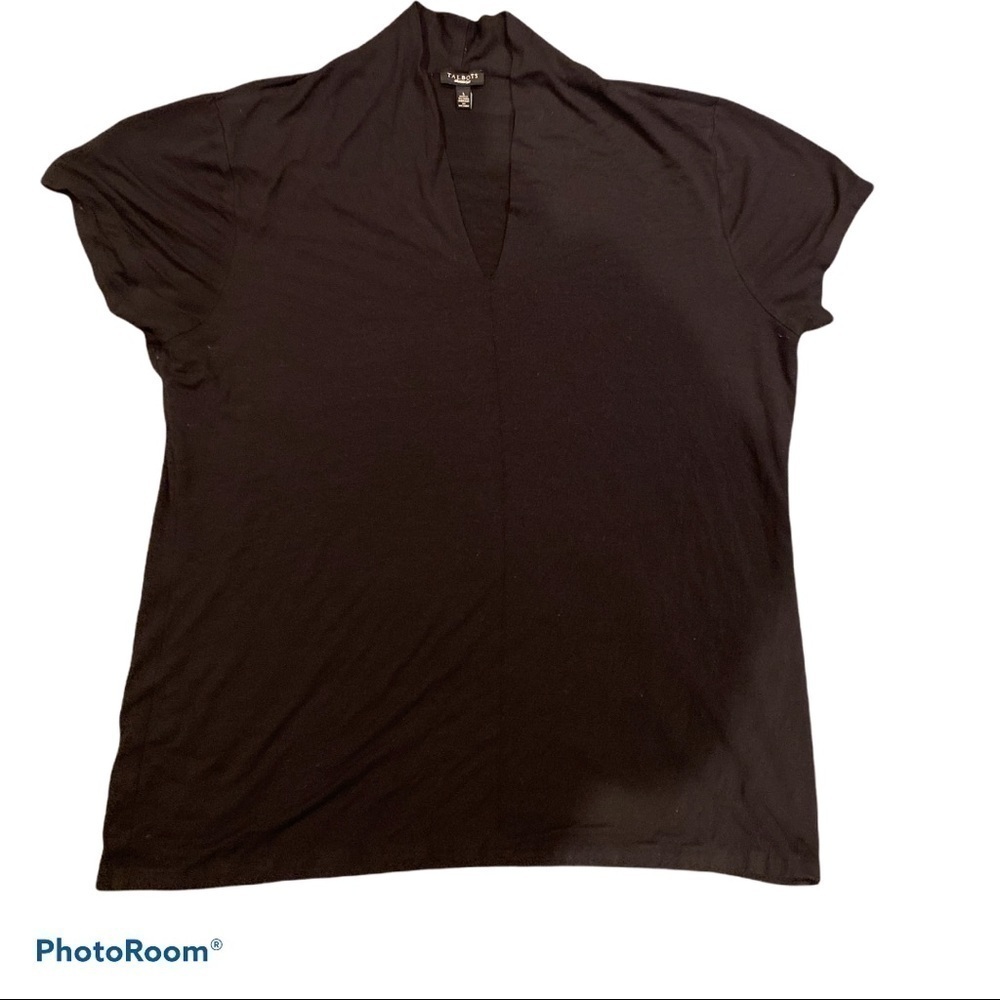 Talbots  black short sleeve cotton blend V-neck blouse